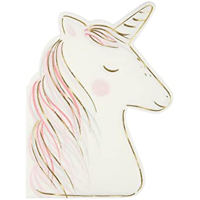 UNICORN LARGE NAPKINSDIE-CUT PARTY PAPER NAPKINS WITH GOLD FOIL & NEON DETAILS, BIRTHDAY, PRINCESS & BABY SHOWER TABLE DCOR, PACK OF 16 - Image 1